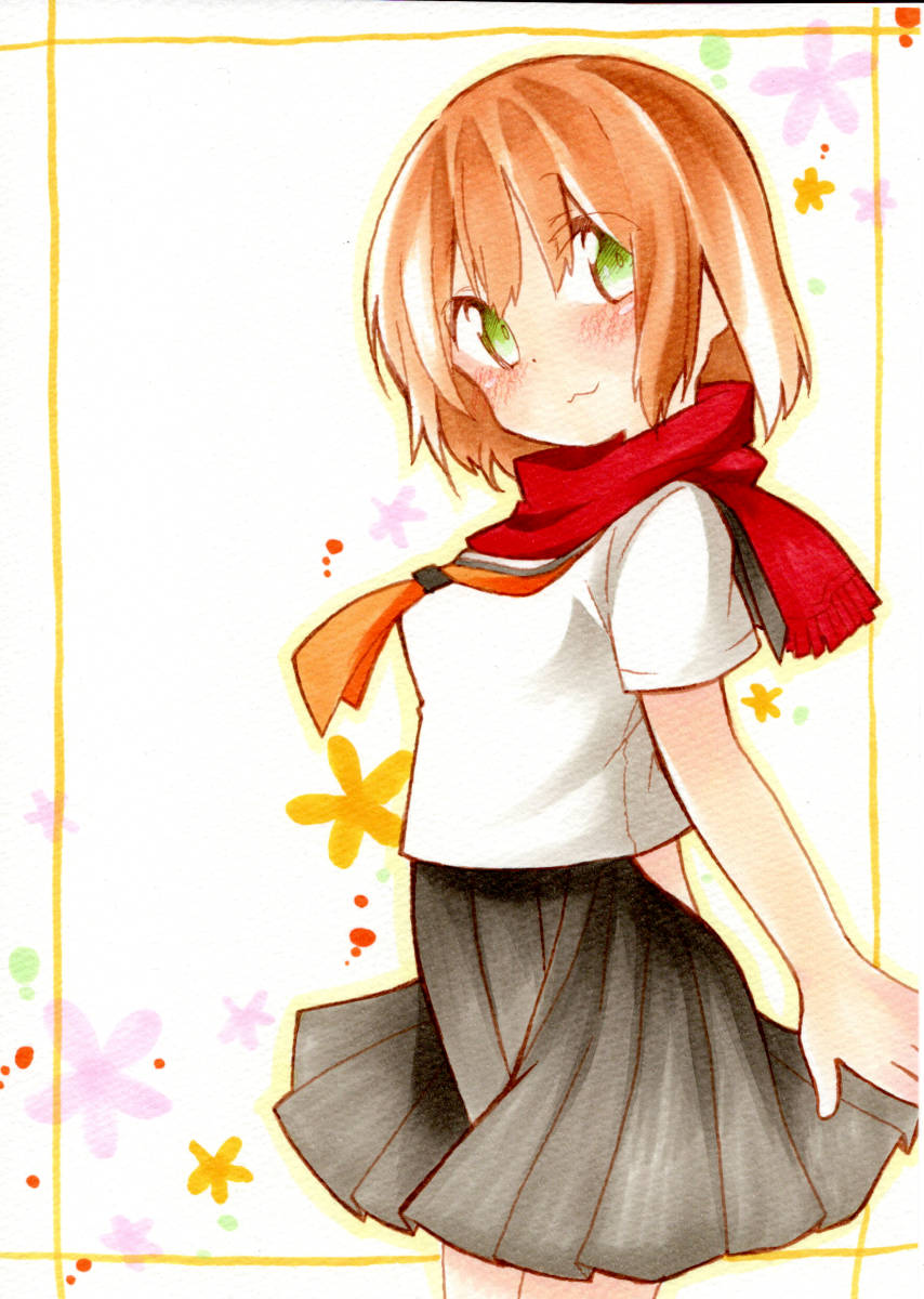 手描きイラスト*オリジナル 女子高生ちゃん47【A5】ラフ付