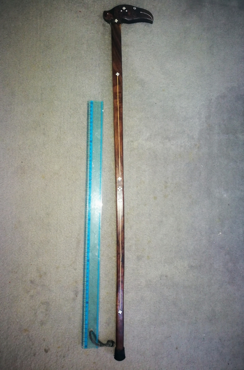 ハンドメイド木製 杖 つえネパールヒマラヤ登山トレッキングポールステッキシーシャムウッド象眼長88CM新品未使用在庫売り切特価33%引鳥