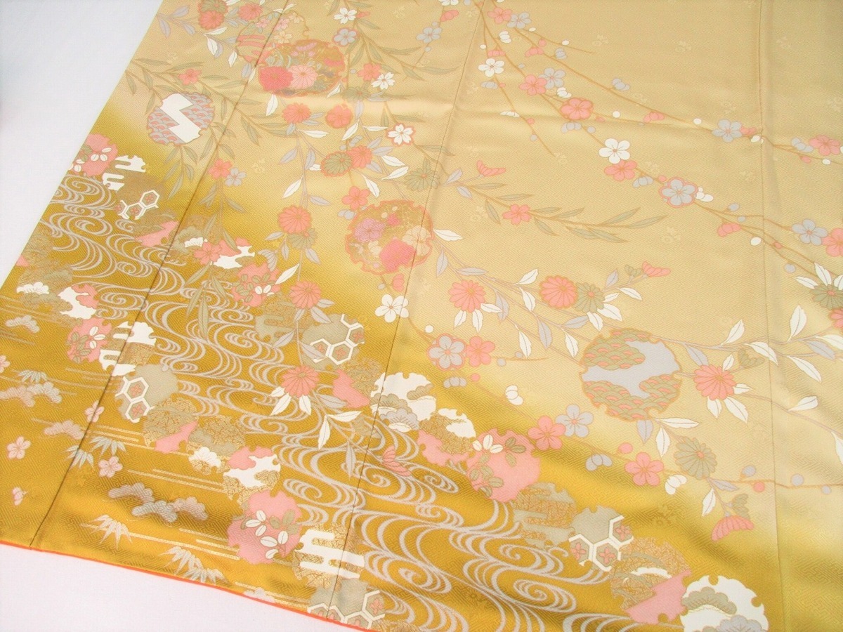 着物ふぁんた○雪輪　卍繋ぎ　金彩　菊　萩　亀甲に花　霞　観世水　梅　松　笹　青海波　桜　暈し　訪問着 m4868