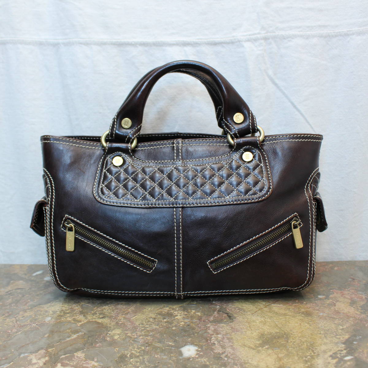 1円スタート】美品 ヴィンテージ CELINE セリーヌ レザー サークルロゴ 