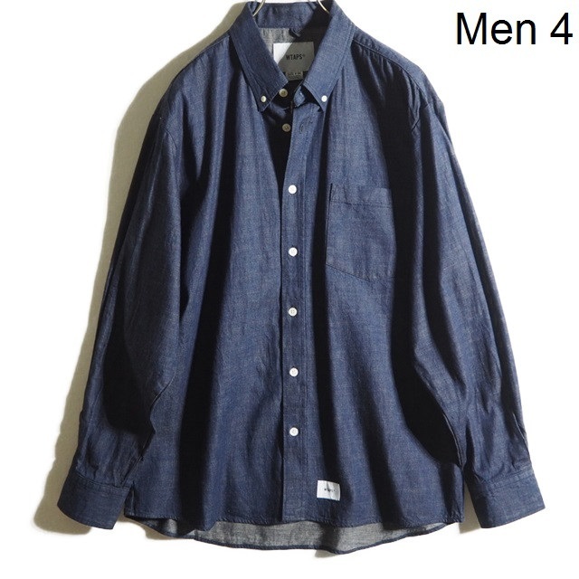U7144P　▼WTAPS ダブルタップス▼　新品 18SS BD LS DENIM SHIRT ビッグ ボタンダウン デニムシャツ 4/オーバーサイズ シーズンレス rb