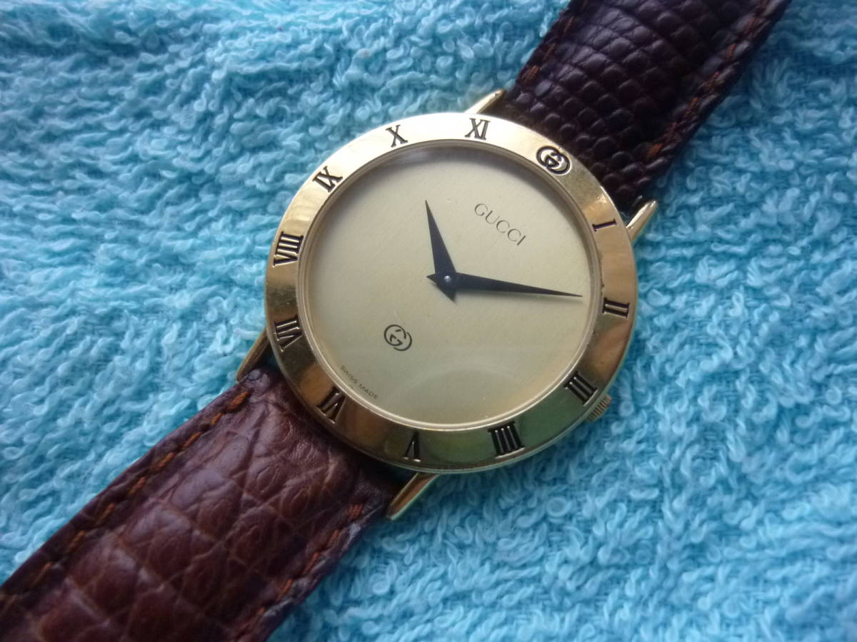 メンズ GUCCI 3000M グッチ 腕時計 クォーツ ゴールド 良品・稼働 GP 