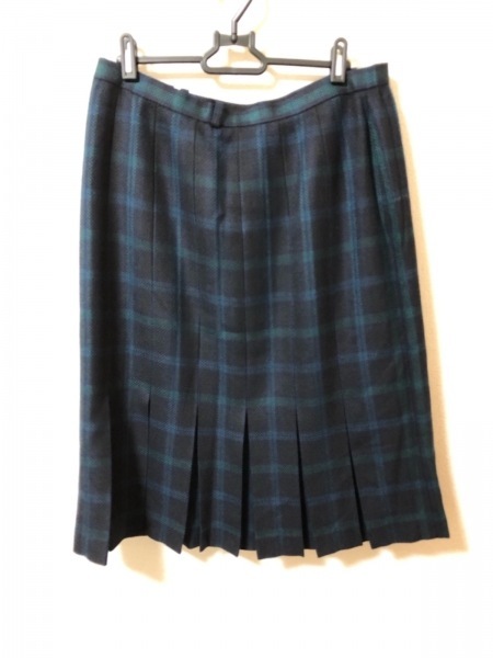 レリアン Leilian ロングスカート サイズ17+ XL 黒×グリーン×ダークネイビー レディース チェック柄/プリーツ 美品 ボトムス