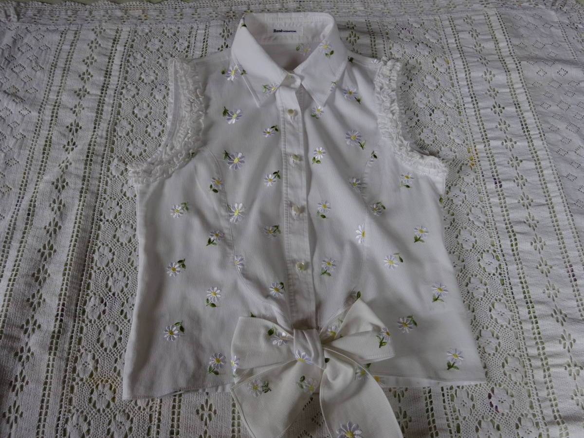 【本物保証，正規品】 Rene ルネ マーガレット刺繍がお上品 素敵な開襟襟 ノースリーブシャツ 36サイズ 9号くらい(ルネ)｜売買されたオークション情報、yahooの商品情報をアーカイブ公開 - オークファン ルネ