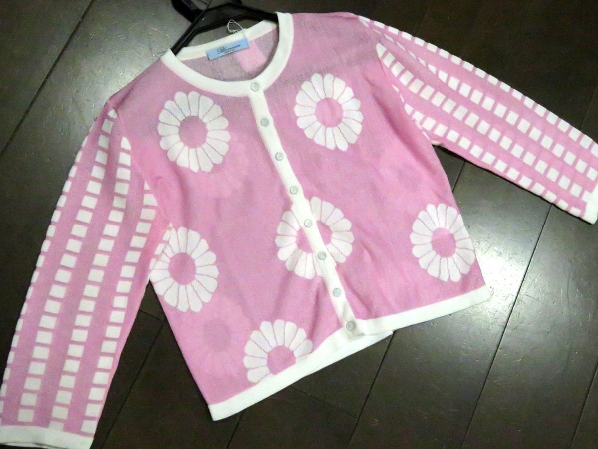 BLUMARINE 花柄 長袖 カーディガン ピンク フリル シルクフリル