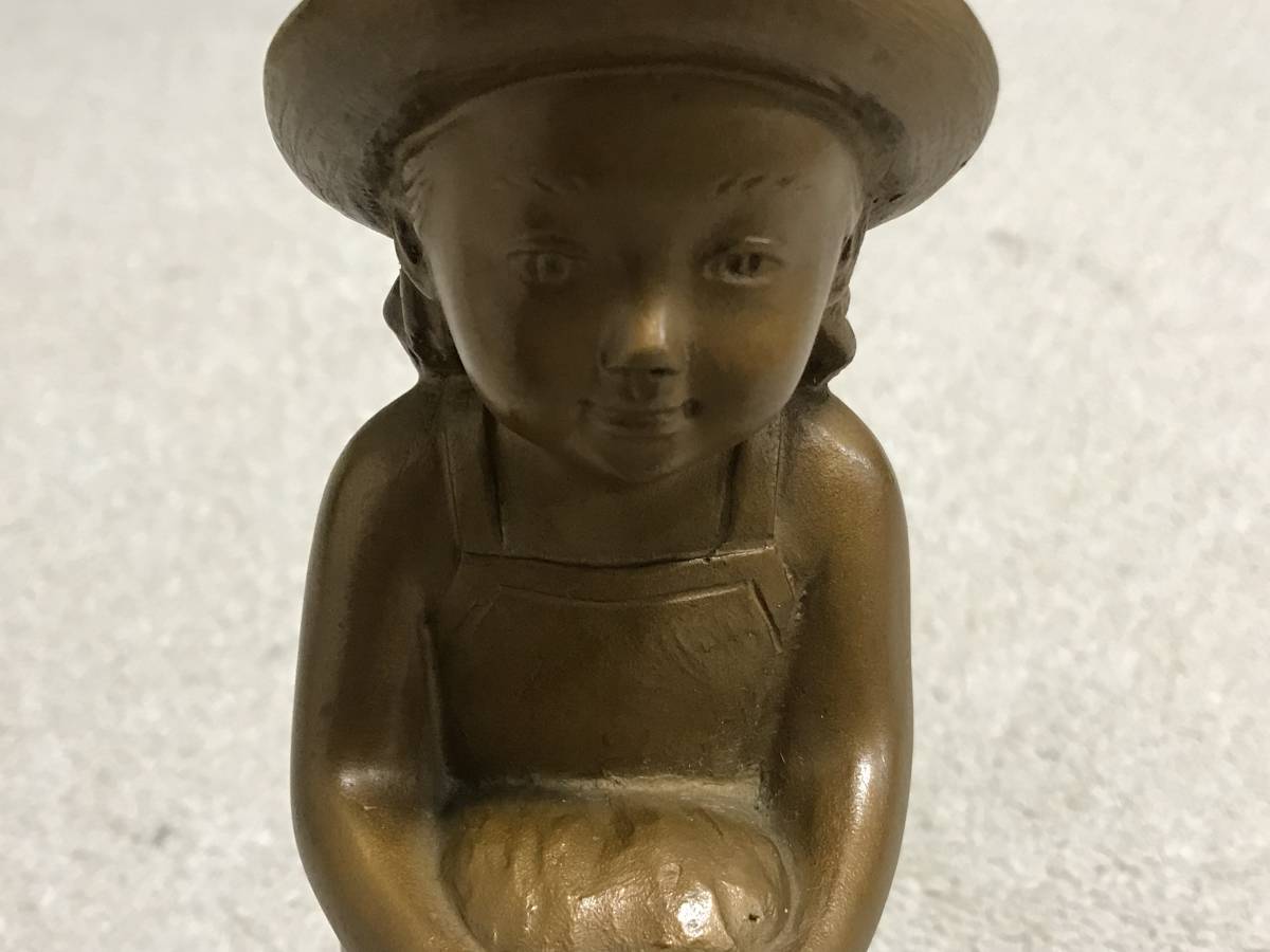 YY1907045uy加藤豊 作『そよかぜ』 少女 ブロンズ像 箱付 ブロンズ像