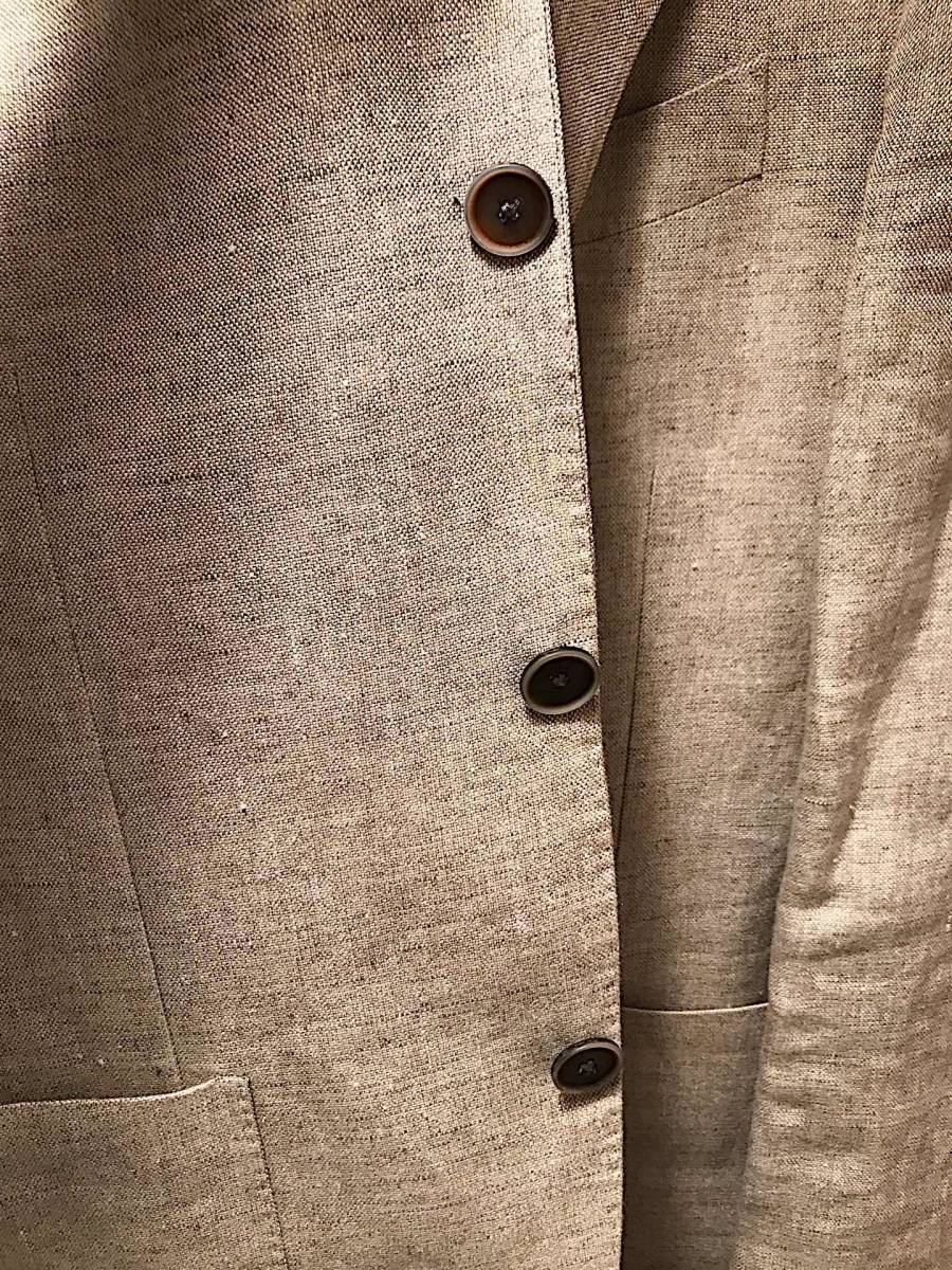 ★ラルディーニ メンズテーラードジャケット 46 綿 麻 ベージュ 本切羽 LARDINI リネン 麻 ジャケット 44 サイドベンツ 本切羽 ブートニエール