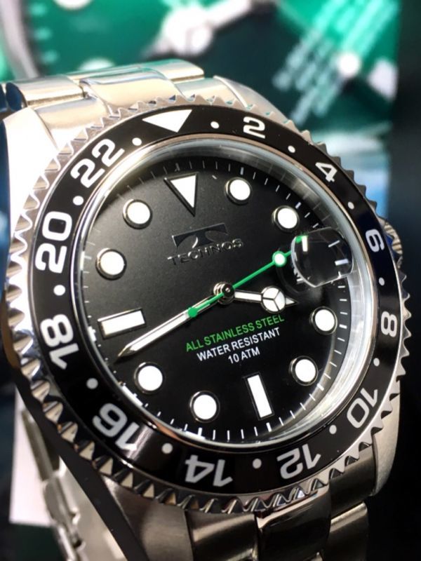 TECHNOS/テクノス 新品 クオーツ アナログ 正規品 腕時計 メンズ 回転ベゼル 時計 ブラック グリーン