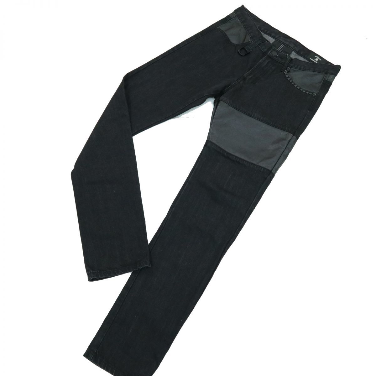 Roen × semantic ロエン × セマンティック デザイン リアル レザー切替★ テーパード デニム パンツ ジーンズ Sz.M　メンズ　c510bb68