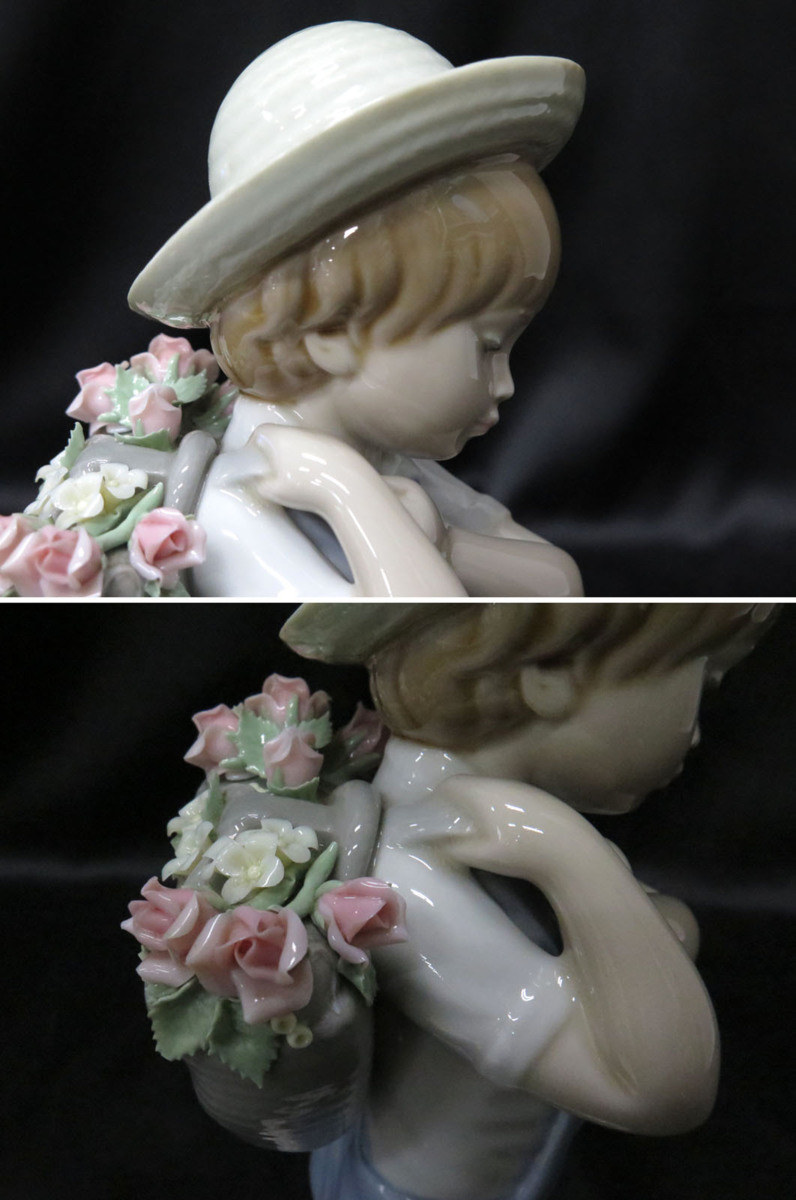 リヤドロ かごいっぱいのバラ 陶器人形 フィギュリン LLADRO 少年 絶版 