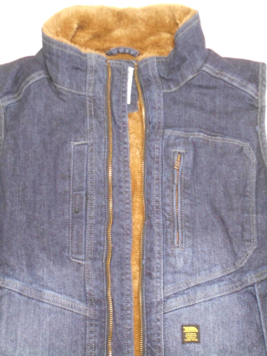 ★寅壱★デニム防寒ベスト★裏ボアウオーム感レイヤードのオシャレ感覚ビンテージデニム★Ｍ～、　紺　3802品番、激安限定★￥４，９８0～_10