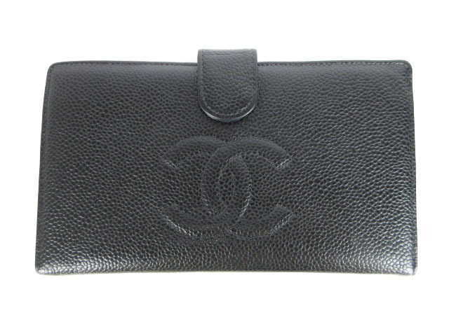 シャネル CHANEL 長財布 ウォレット 二つ折り キャビアスキン レザー