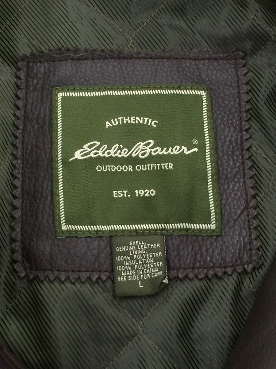 エディー・バウアー　EDDIE BAUER　カーフレザー　牛革　ステンカラーコート　バルカラーコート　定価10万円弱 M~L Bauer Eddie レザージャケット bauer Leather カーコート