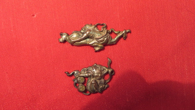 目貫 風神雷神 刀装具 小道具 武具 金工 金具 風神 雷神 5.15×1.3cm 4.8g 3.3×2cm 5g