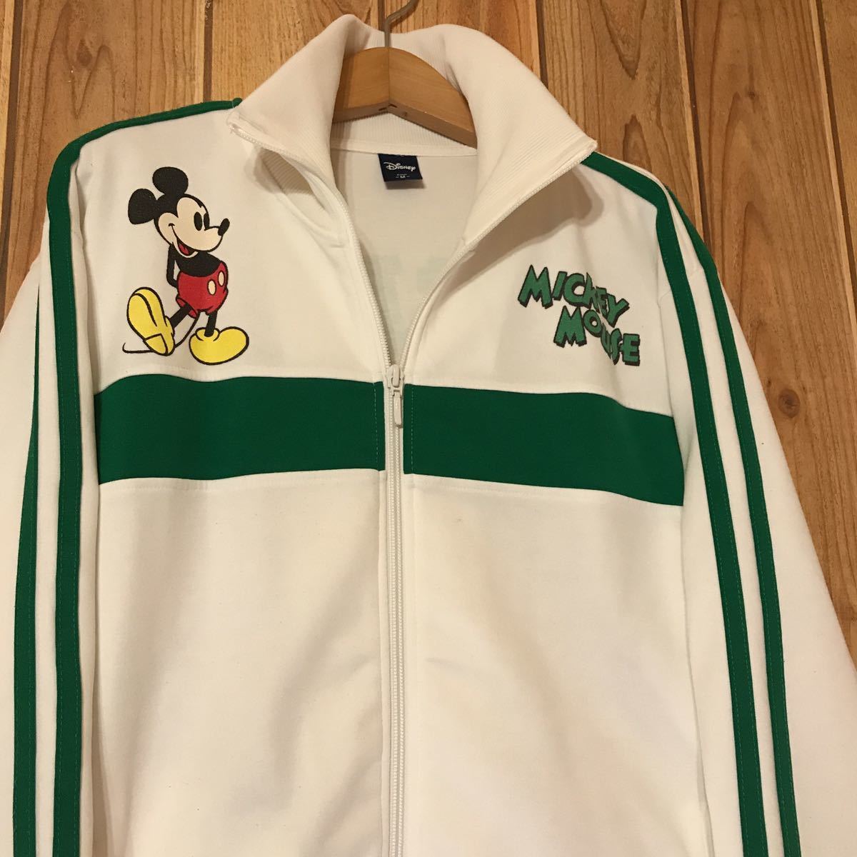 激安大特価，得価 Disney ディズニー ミッキー トラック ジャケット 白&times;緑 M(Mサイズ)｜売買されたオークション情報、yahooの商品情報をアーカイブ公開 - オークファン ジャンパー、ブルゾン一般