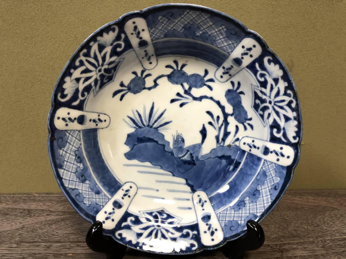 染付 古伊万里 | のぞみ 花鳥文芙蓉手兜型大鉢 幅：30.5cm 元禄時代 