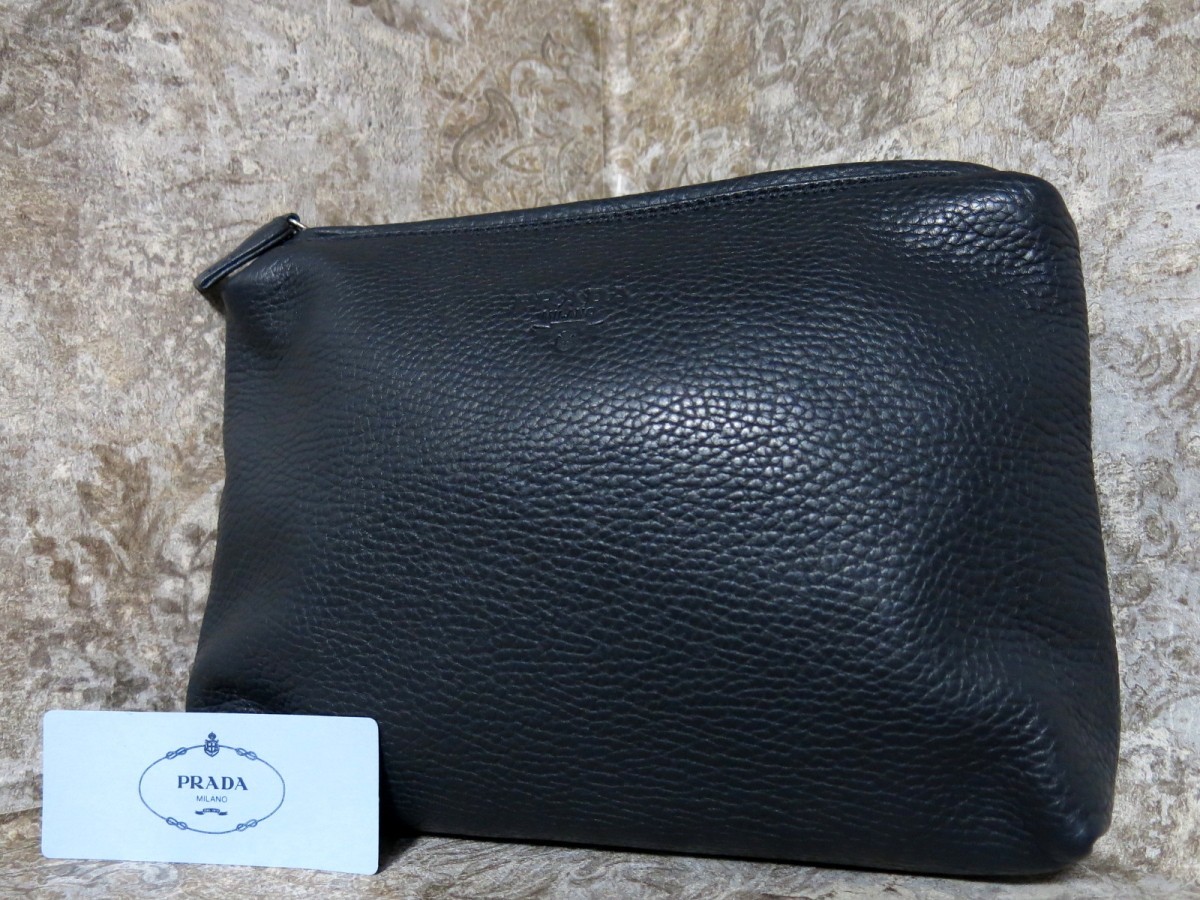 【高品質，大人気】 超 PRADA プラダ メンズ カーフ レザー 本革 クラッチ バッグ ダーク ネイビー アッシュ グレー 紺 イタリア製 かばん(その他)｜売買されたオークション情報、yahooの商品情報をアーカイブ公開 かばん、バッグ