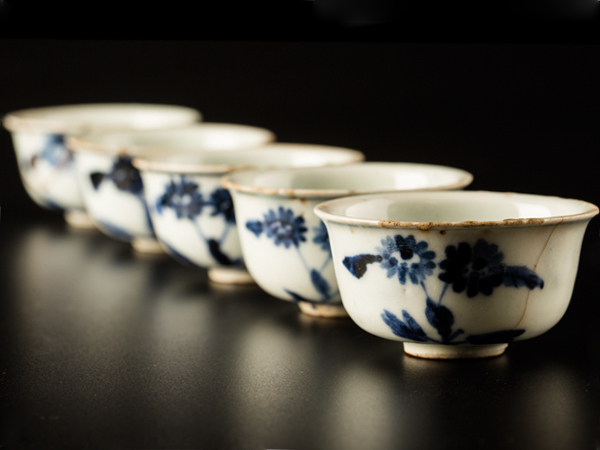 流】中国古玩 古染煎茶碗五客 箱付 JL958 中国古玩古染煎茶碗五客箱付