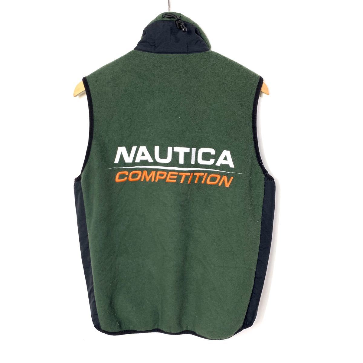 ■90s 90年代 ビンテージ NAUTICA ノーティカ COMPETITION ナイロン切り替えし フリースベスト 古着 アメカジ ブラック モスグリーン■