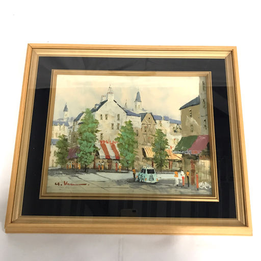 クーポンの入手 黒沢久 街角の風景 油彩 油絵 海外風景画 額入り49cm