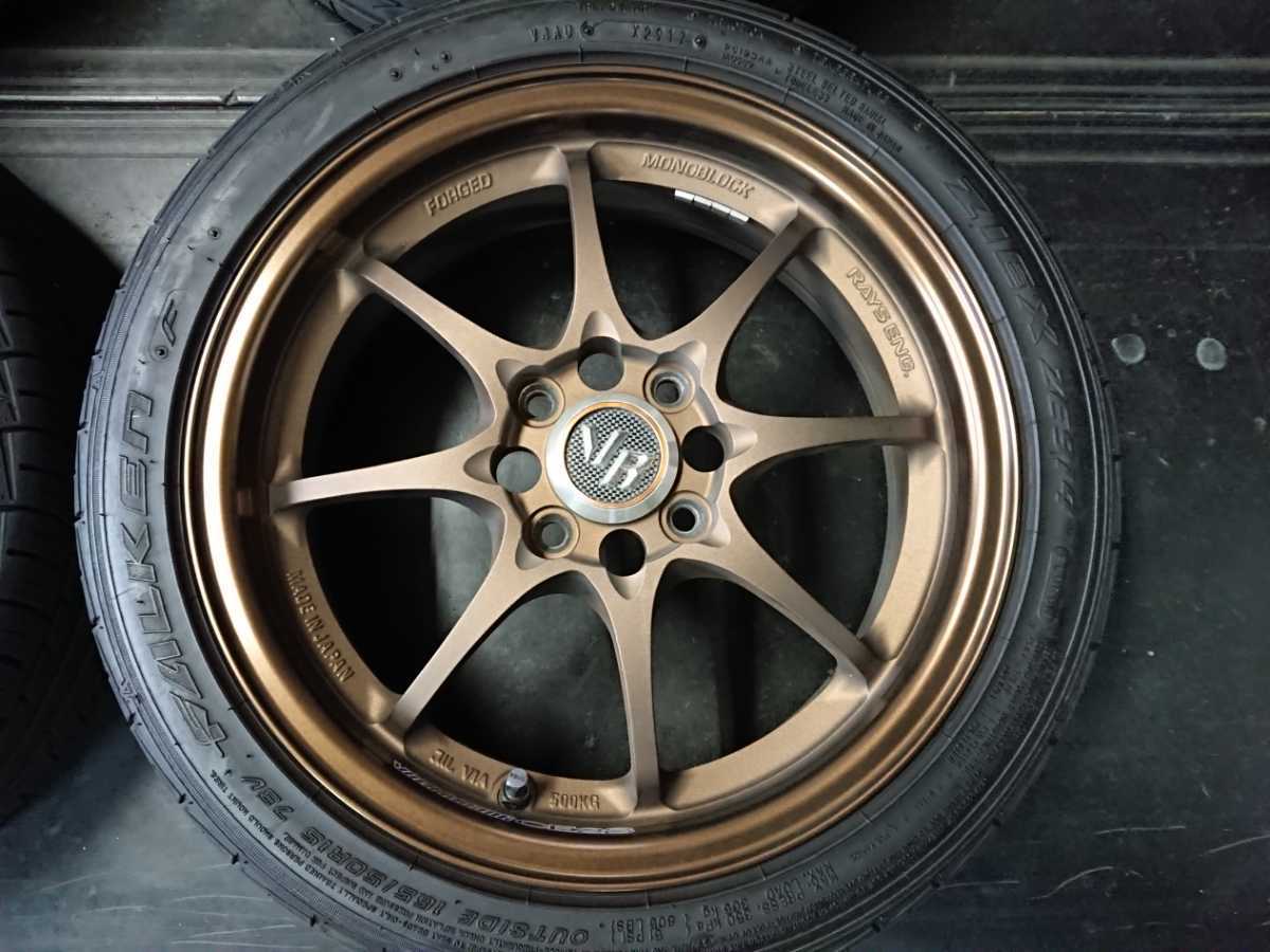 RAYS CE28 15インチ 5.5JJ +45 PCD 100 4H 軽自動車 鍛造 軽量アルミホイール VOLK RACING ブロンズ 165/55/15付き 中古 ４本セット