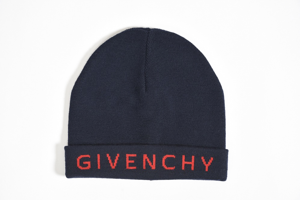 GIVENCHY ニットキャップ ニット帽 帽子 メンズ レディース ウール ネイビー レッド ロゴ イタリア製 ジバンシー 324655 ...