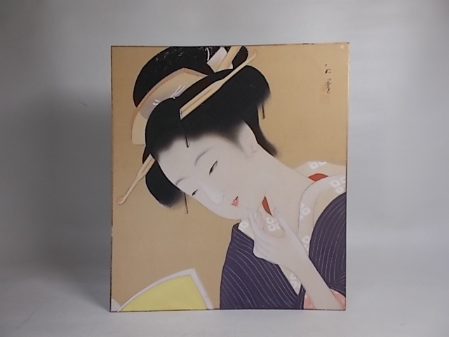 □『美人画絹本色紙』田中紅園□検）日本画 女人図 女流画家 【公式通販】