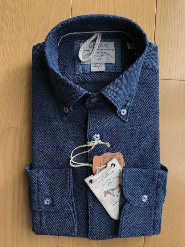 送料225円【新品未使用】ORIAN オリアン DENIM DIVISION Slim Fit ◆size 39◆インディゴネイビー 長袖コットンシャツ 織生地ボタンダウン
