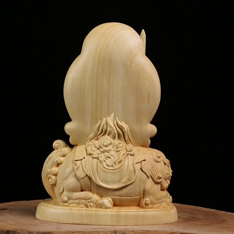 ○縁起物 柘植製高級木彫り 文殊菩薩 仏教美術 守り本尊 祈る 厄除け