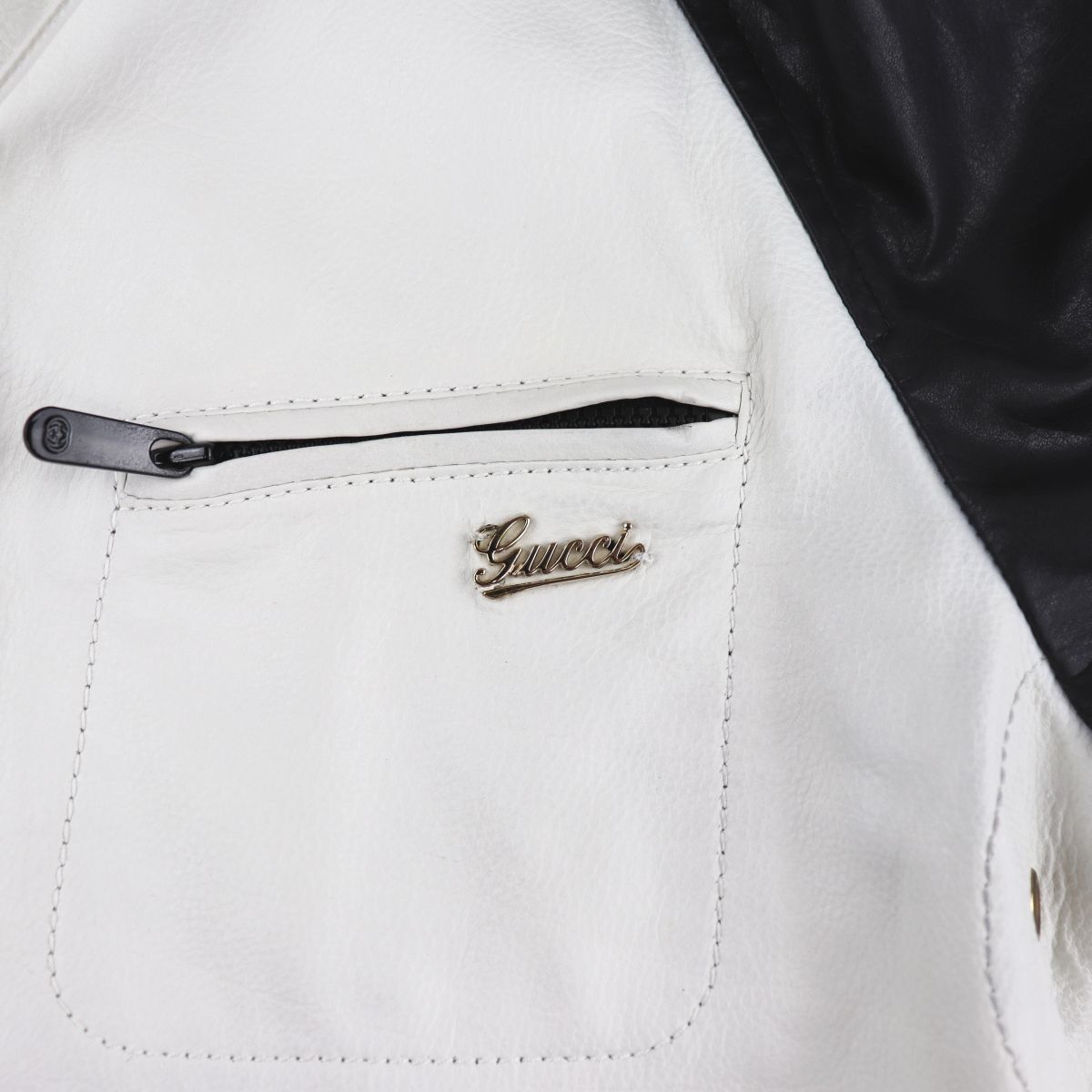 グッチ GUCCI 半袖リブ ジップアップレザーパーカー ジャケット フード 