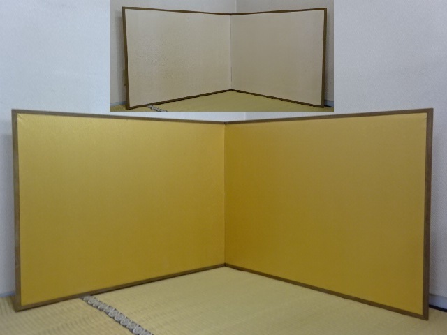 両面使い ☆茶室に！金梨地 桑縁風炉先屏風桑縁 一面の幅93.3×高さ72.5 