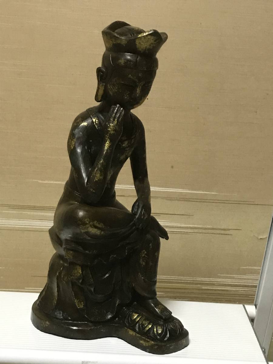 弥勒菩薩半跏像』 古銅 鍍金仏 仏像 骨董 中国朝鮮仏教 やや大型