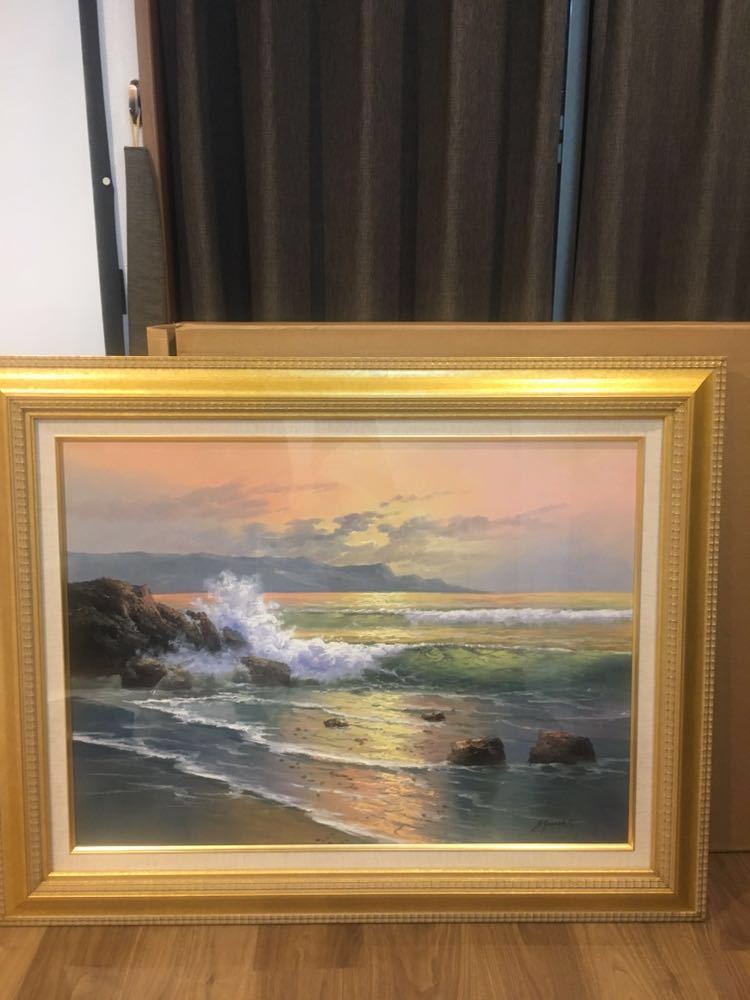 絵画 油絵 M granados マリオ グラナドス 油絵 早朝の海 25号 絵画