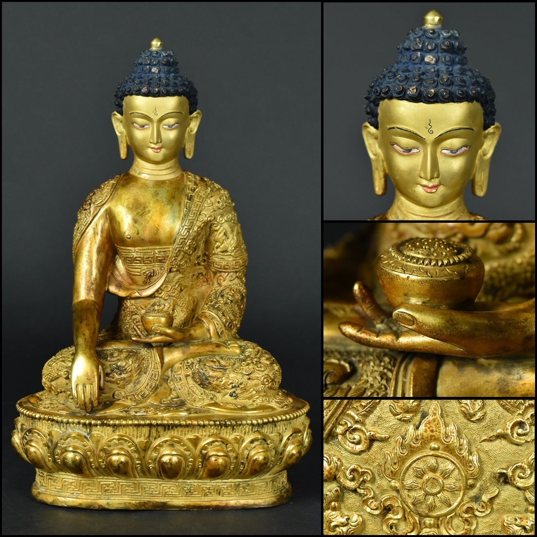 極上・鉄造鍍金仏・中国古玩・チベット仏教・仏教美術・観音菩薩・三尊・仏像・仏具 中国古玩 唐物 銅製 鍍金 チベット仏 釈迦牟尼仏 仏像 仏教美術 金属