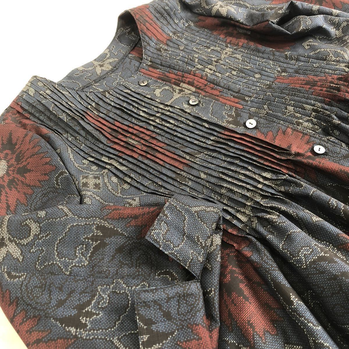 和裁士の着物リメイク/大島紬のピンタックワンピース／コート/シャツワンピース