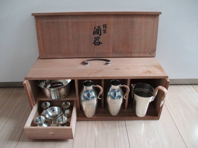□□錫半造 本錫酒器セット 徳利（6個）＋盃（5 ◇◇本錫製 錫半 酒器