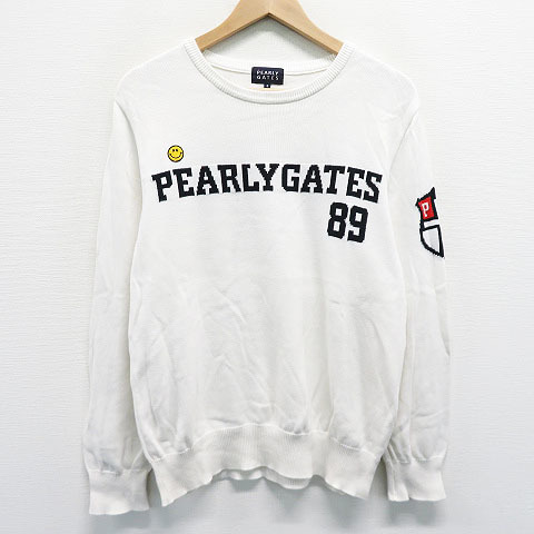 爆買い，得価 PEARLY GATES パーリーゲイツ スマイル クルーネックニットセーター ホワイト系 5 240001361017 メンズ(セーター)｜売買されたオークション情報、yahooの商品情報をアーカイブ公開 - オークファン セーター