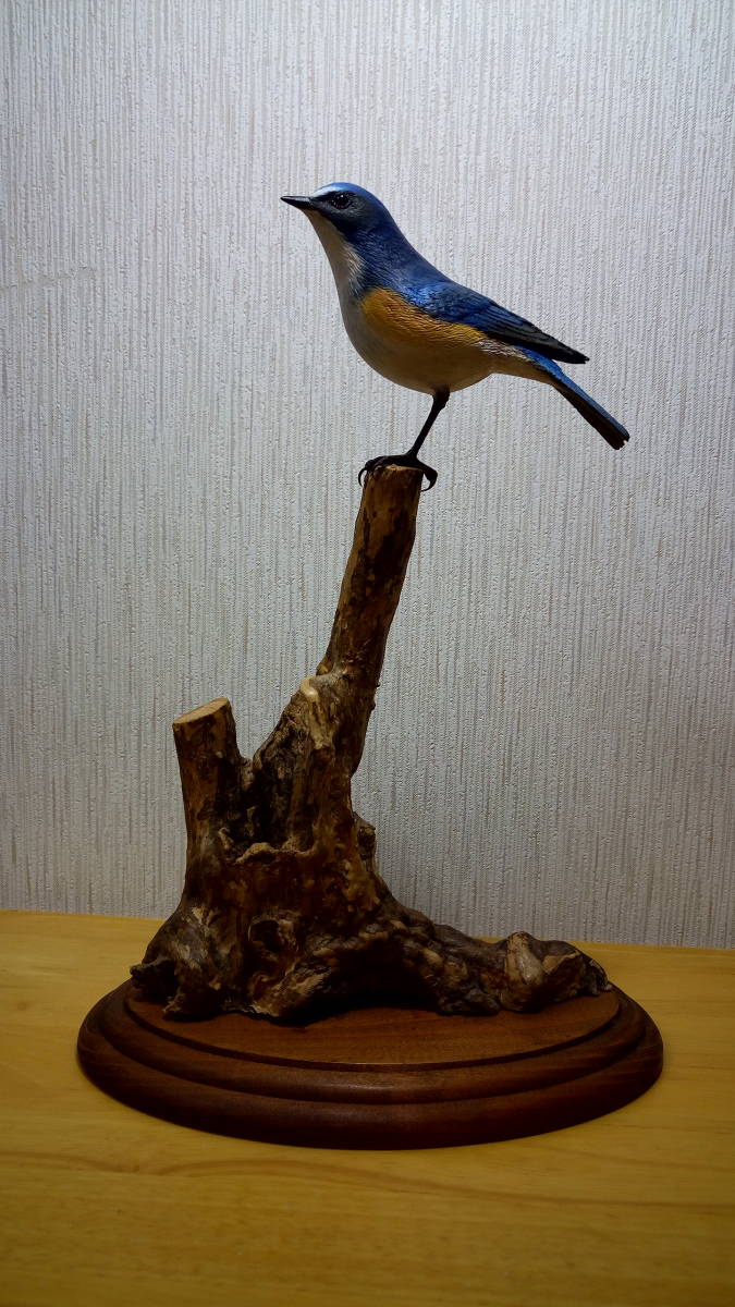 野鳥彫刻　ルリビタキ雄　バードカービング　野鳥の会_2