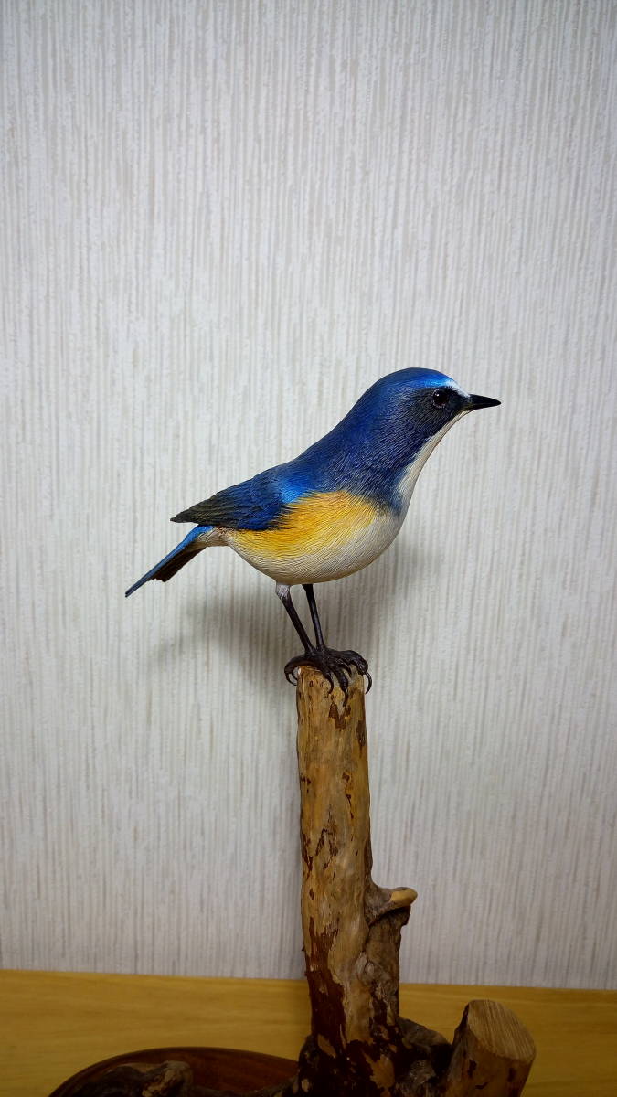 野鳥彫刻　ルリビタキ雄　バードカービング　野鳥の会_3