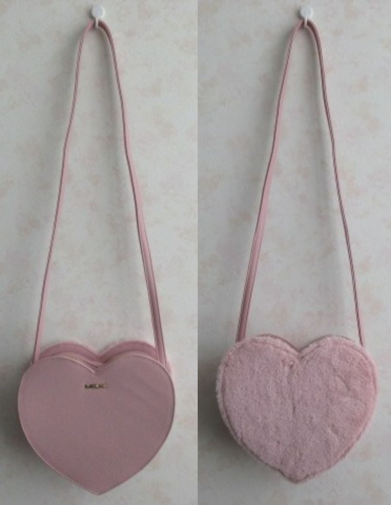 中古品 MILK ファー ハートポシェット/ハート形ショルダーバッグ 