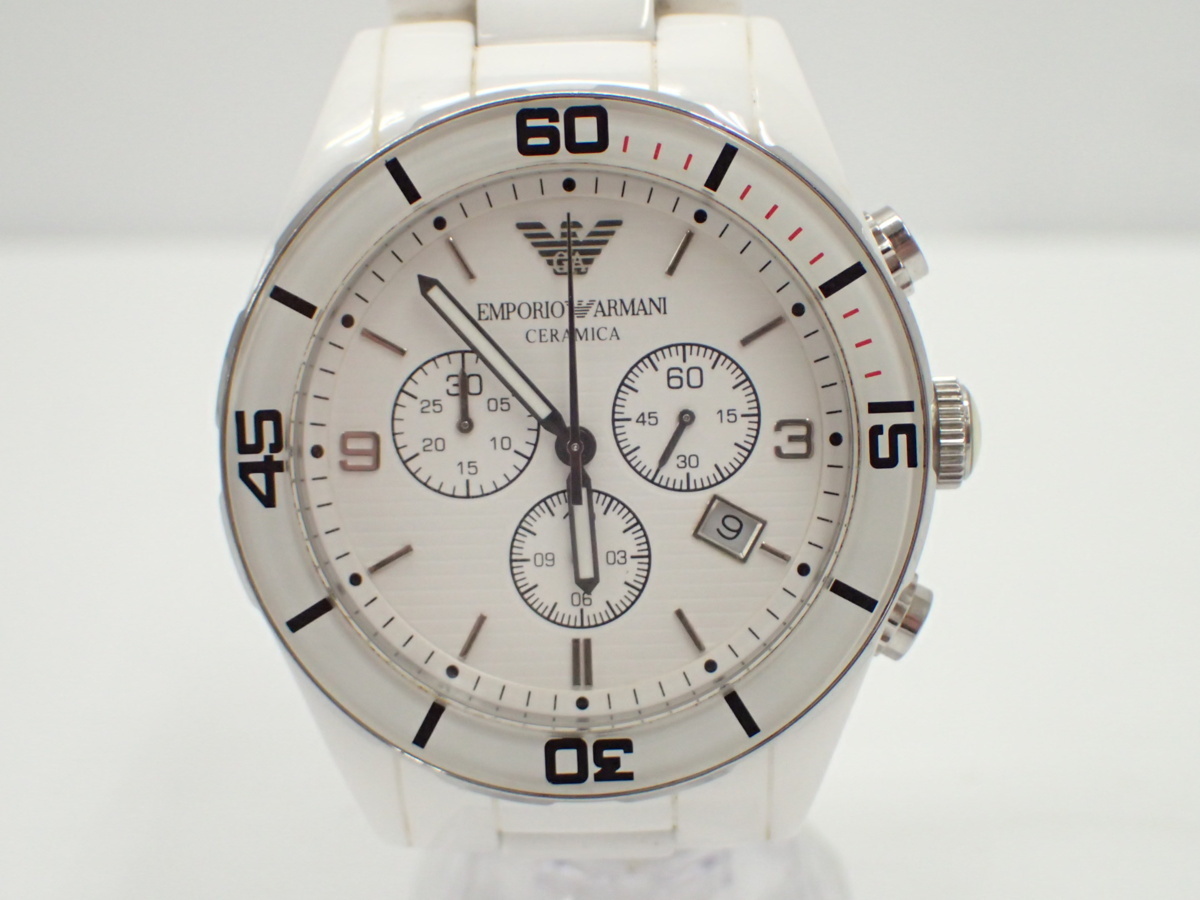 正規品 EMPORIO ARMANI エンポリオ アルマーニ メンズ セラミカ ホワイト クロノグラフ AR1424 セラミック クォーツ 腕 ...