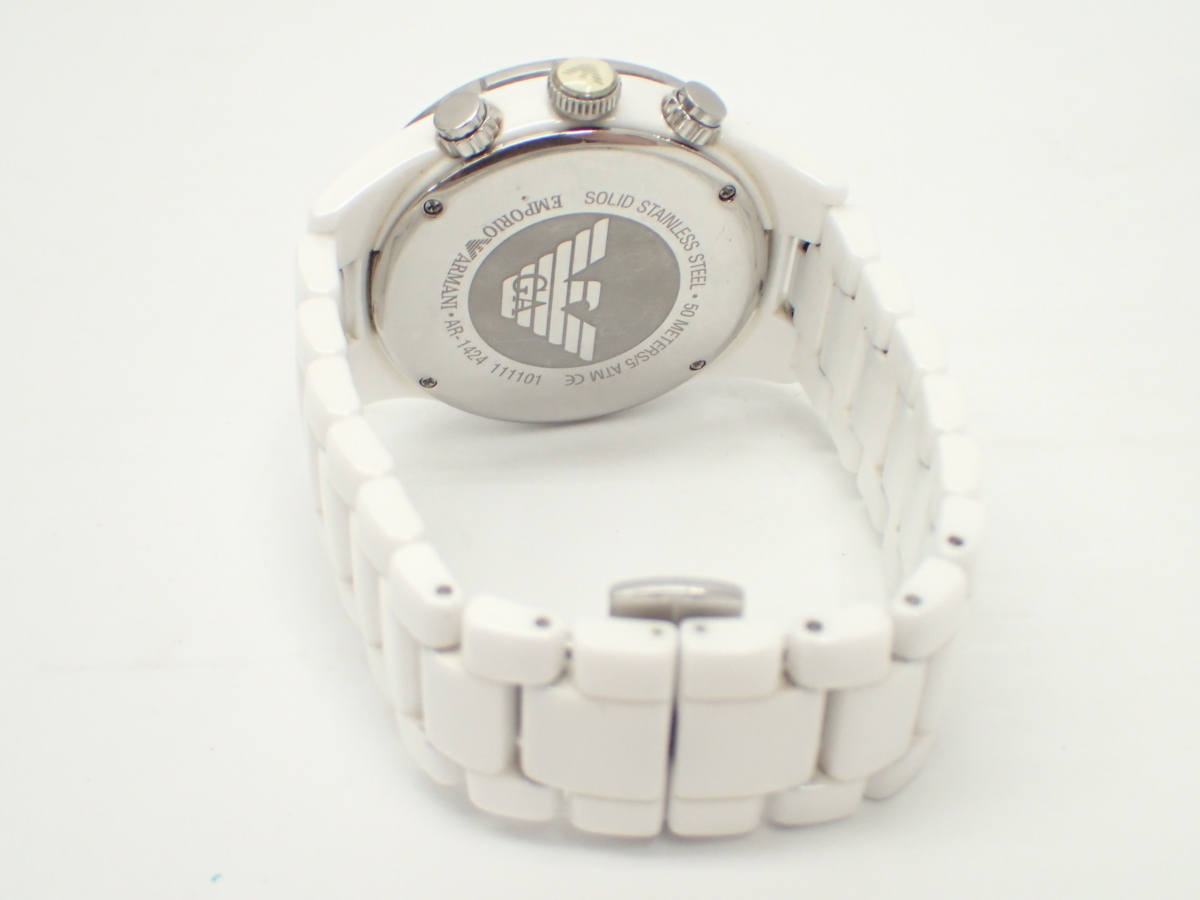 正規品 EMPORIO ARMANI エンポリオ アルマーニ メンズ セラミカ ホワイト クロノグラフ AR1424 セラミック クォーツ 腕 ...