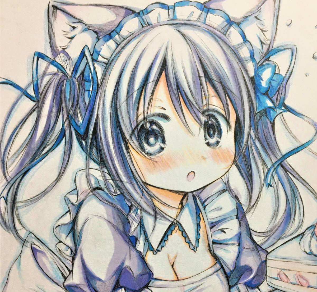 オリジナル手描きイラスト☆猫耳メイドちゃん☆中色紙