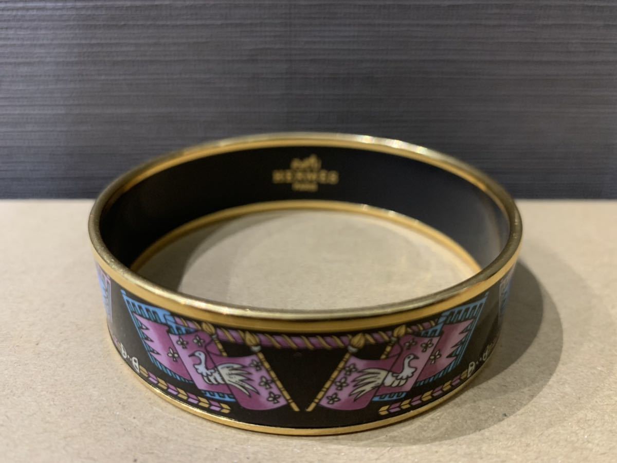 中古】HERMES エルメス エマイユGM ブレスレット バングル 腕輪 旗/鳥 