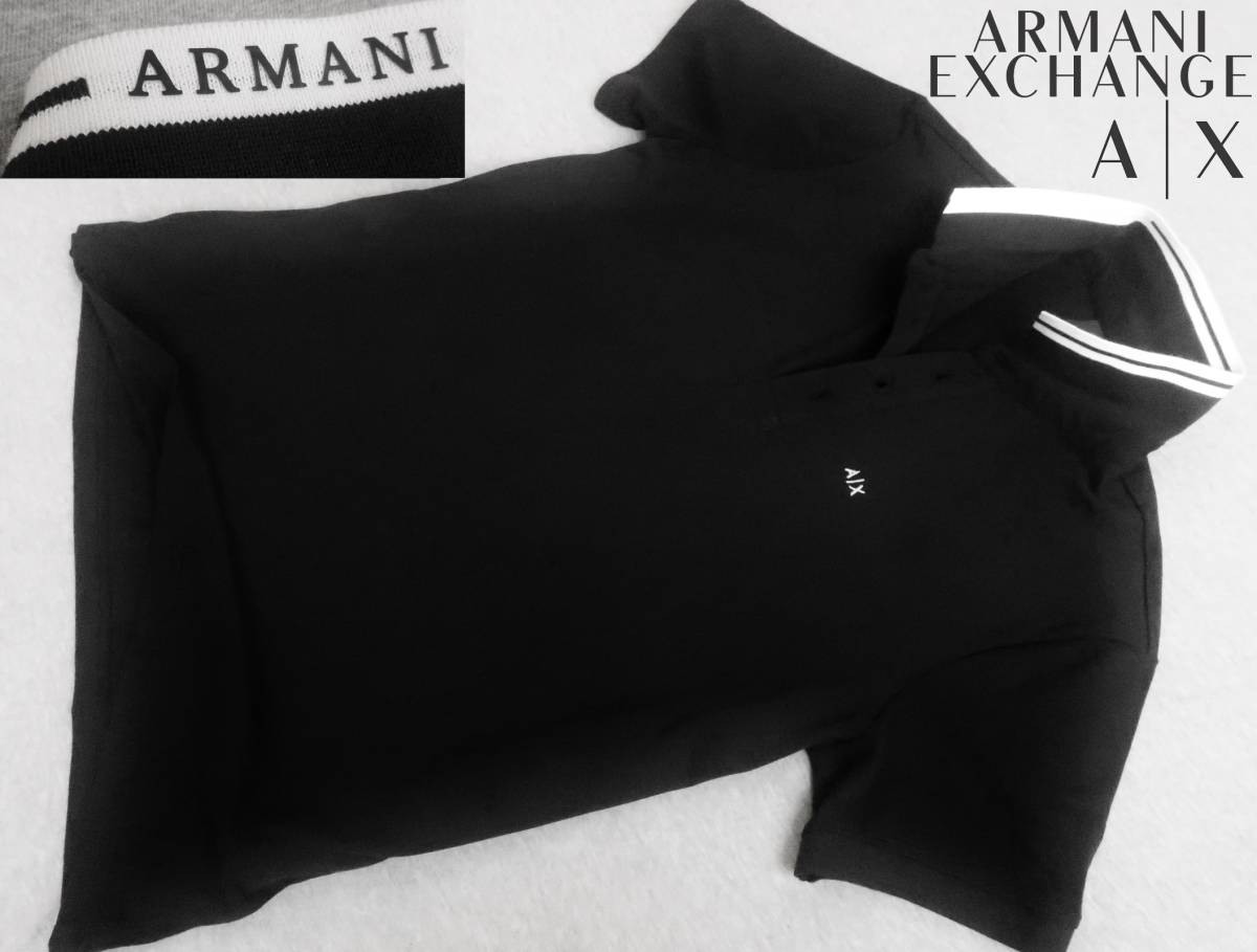  アルマーニ ブラック ポロシャツ エリ裏 ロゴプリント 鹿の子織り 半袖ニットシャツ 黒 白 XL A/X ARMANI 697(XLサイズ以上)｜売買されたオークション情報、yahooの商品情報をアーカイブ公開 - オ XLサイズ以上