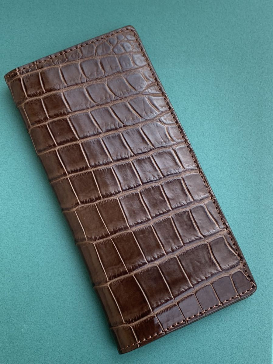 大峽製鞄 長財布 マット クロコダイル チョコ イエロー 日本製 定価 