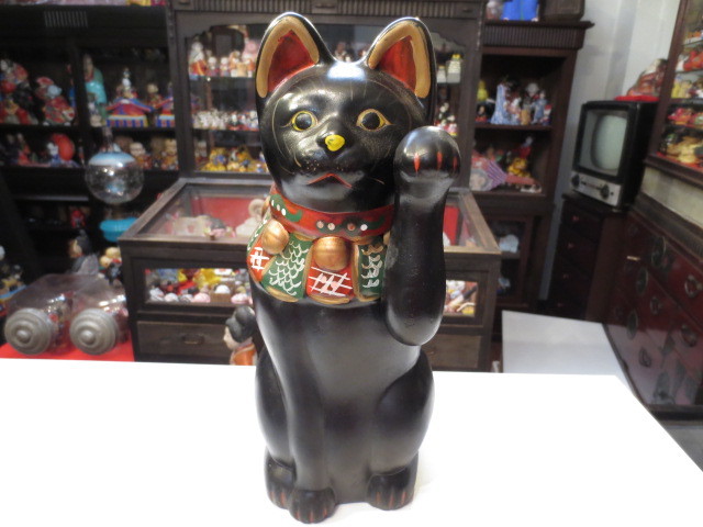 壽】瀬戸 招き猫 黒猫29㎝ 土人形 郷土玩具 民芸品 招き猫 第29
