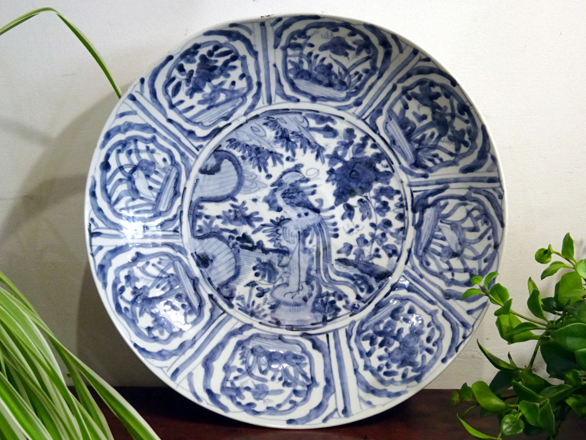 茶道具 古染付 末広向付(五客) 共箱 - 和食器 半開扇皿 末広向付 古染