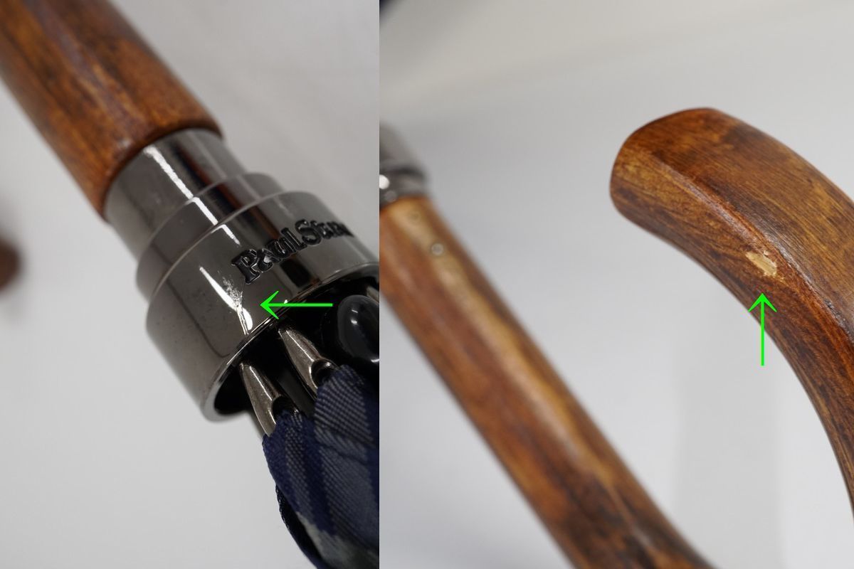 A3801 Paul Stuart ポールスチュアート 紳士耐風傘 USED美品 ジャガードチェック ネイビー 高級 ジャンプ 大判 65cm 1円～ KR Stuart Paul 公式Paul PS-T021FITHOUSE ポール・スチュアート Stuart／ポール・スチュアート