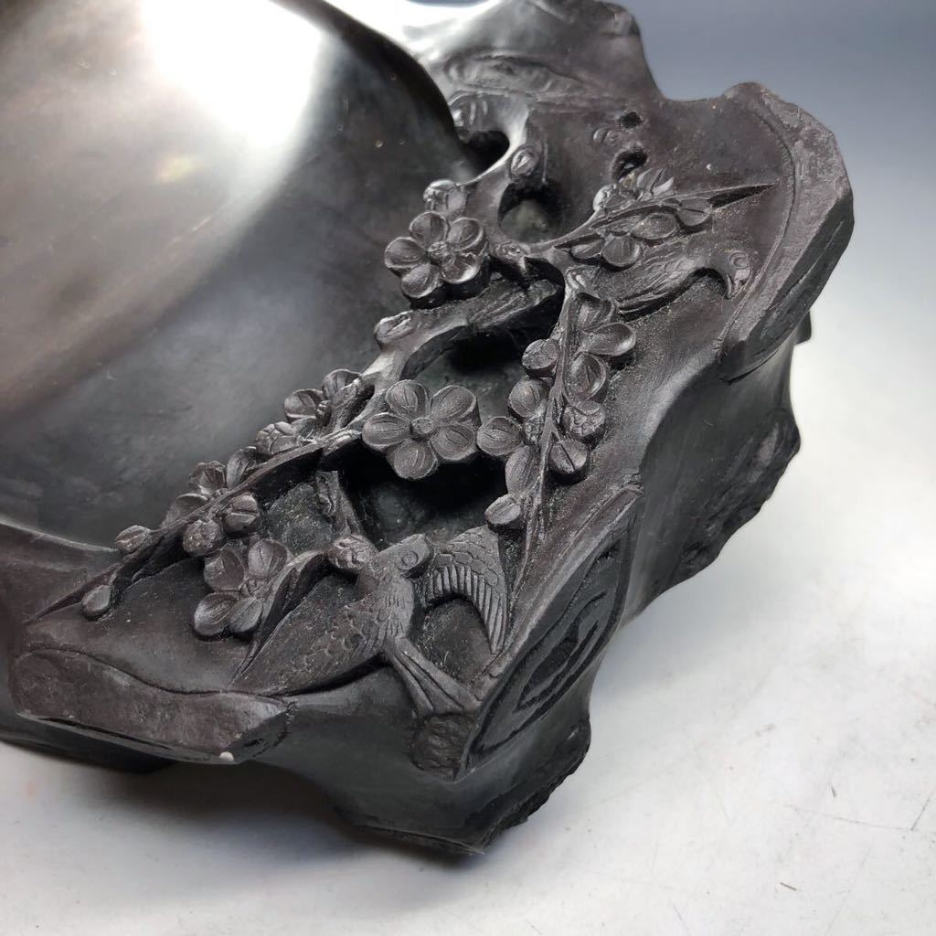 硯 端渓 水岩 梅彫刻硯 本体18*14*3.5cm 天青 端渓硯 文房四宝 書道